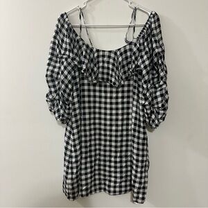 Everly Anthropologie Shift Tunic Dress Gingham Black‎ White Cold Shoulder Medium